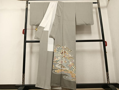 平和屋着物●豪華色留袖　友禅　駒刺繍　草花宝尽くし　金彩　正絹　逸品　未使用　AABG8491ph