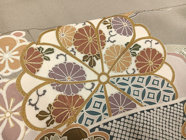 平和屋着物●豪華色留袖　友禅　駒刺繍　草花宝尽くし　金彩　正絹　逸品　未使用　AABG8491ph