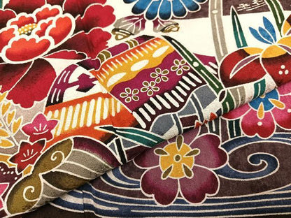 平和屋着物●豪華振袖・長襦袢(無双仕立て)セット　紅型　流水風景草花文　半衿刺繍　正絹　逸品　AABG8525ph