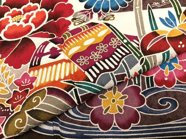 平和屋着物●豪華振袖・長襦袢(無双仕立て)セット　紅型　流水風景草花文　半衿刺繍　正絹　逸品　AABG8525ph