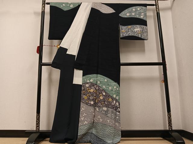 平和屋着物●訪問着　作家物　絞り　刺繍　浜松草花文　金彩　正絹　逸品　AABG8530ph