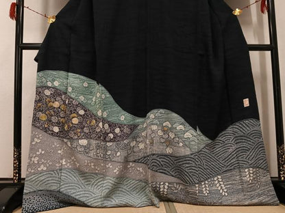 平和屋着物●訪問着　作家物　絞り　刺繍　浜松草花文　金彩　正絹　逸品　AABG8530ph