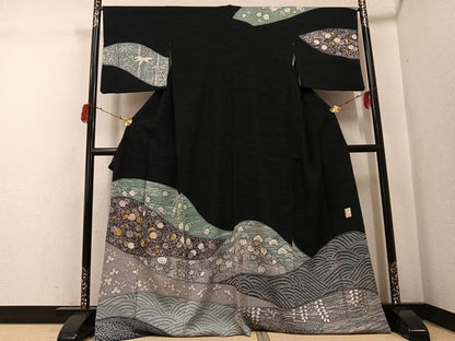 平和屋着物●訪問着　作家物　絞り　刺繍　浜松草花文　金彩　正絹　逸品　AABG8530ph