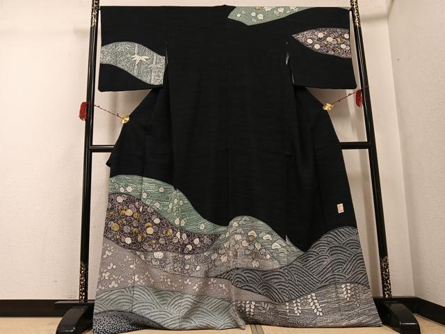 平和屋着物●訪問着　作家物　絞り　刺繍　浜松草花文　金彩　正絹　逸品　AABG8530ph