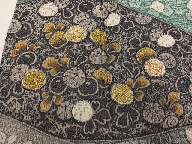 平和屋着物●訪問着　作家物　絞り　刺繍　浜松草花文　金彩　正絹　逸品　AABG8530ph