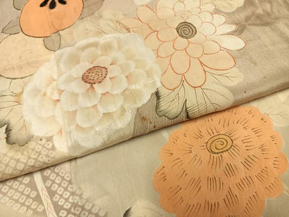 平和屋着物●アンティーク　大正ロマン　訪問着　駒刺繍　束ね紐草花文　暈し染め　正絹　逸品　AABG4641fy