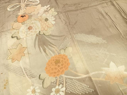 平和屋着物●アンティーク　大正ロマン　訪問着　駒刺繍　束ね紐草花文　暈し染め　正絹　逸品　AABG4641fy