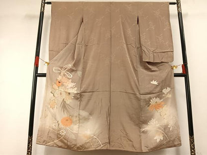 平和屋着物●アンティーク　大正ロマン　訪問着　駒刺繍　束ね紐草花文　暈し染め　正絹　逸品　AABG4641fy