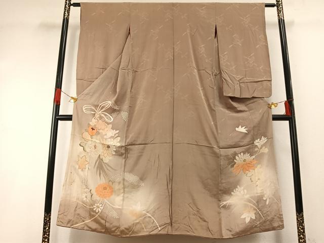 平和屋着物●アンティーク　大正ロマン　訪問着　駒刺繍　束ね紐草花文　暈し染め　正絹　逸品　AABG4641fy