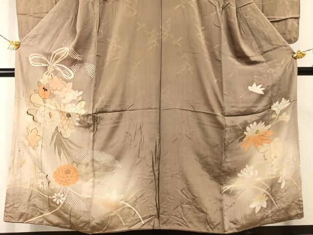 平和屋着物●アンティーク　大正ロマン　訪問着　駒刺繍　束ね紐草花文　暈し染め　正絹　逸品　AABG4641fy