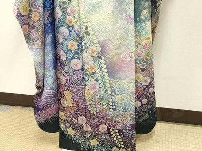 平和屋本店●極上　吉乃一廉　幻の辻が花　振袖・長襦袢(袷)セット　暈し染め　金彩　銀通し地　逸品　DZAB4737kh6