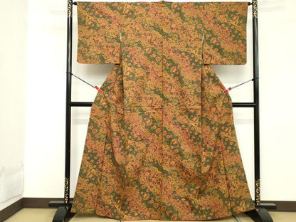 平和屋着物■上質な小紋 紬地 更紗花文 正絹 逸品 DABD2640cd