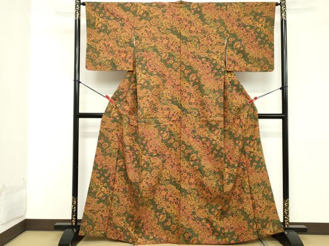 平和屋着物■上質な小紋 紬地 更紗花文 正絹 逸品 DABD2640cd