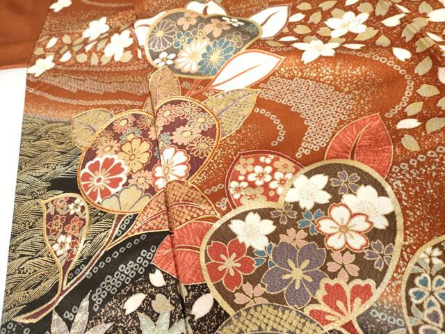 平和屋着物●豪華振袖　駒刺繍　流水吉祥花文　暈し染め　金銀彩　正絹　逸品　AABG7985cs