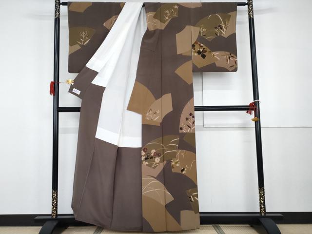 平和屋着物●訪問着　友禅　地紙枝花文　やまと誂製　正絹　逸品　AABG7990cs