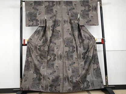 平和屋着物●本場大島紬　カタス9マルキ　洋花文　正絹　逸品　AABG7989cs
