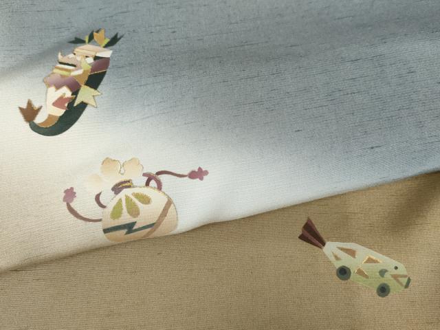 平和屋着物●京都印象派 友禅作家　橋本恵　訪問着　紬地　玩具文　暈し染め　金彩　正絹　逸品　AABG7984cs