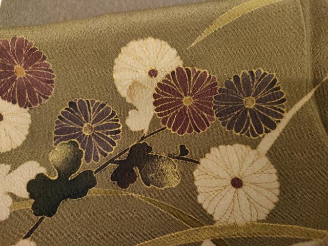 平和屋着物●訪問着　友禅　地紙枝花文　やまと誂製　正絹　逸品　AABG7990cs