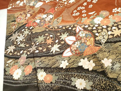 平和屋着物●豪華振袖　駒刺繍　流水吉祥花文　暈し染め　金銀彩　正絹　逸品　AABG7985cs