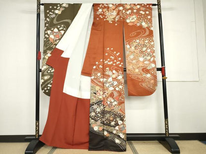 平和屋着物●豪華振袖　駒刺繍　流水吉祥花文　暈し染め　金銀彩　正絹　逸品　AABG7985cs