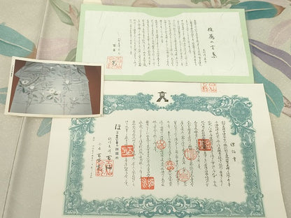平和屋着物●創作友禅　百仙　木村渉基　訪問着　手描き　白蓮水　保証書付き　正絹　逸品　AABG7976cs