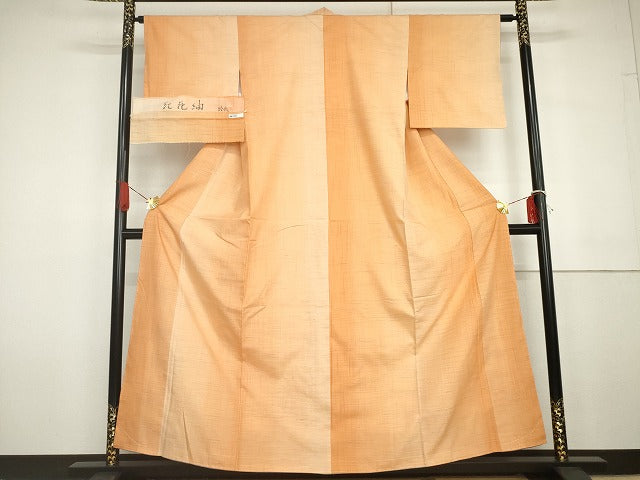 平和屋着物●紅花紬　米沢　絵衣　栄子　霞間道　反端付き　正絹　逸品　未使用　AABG7978cs
