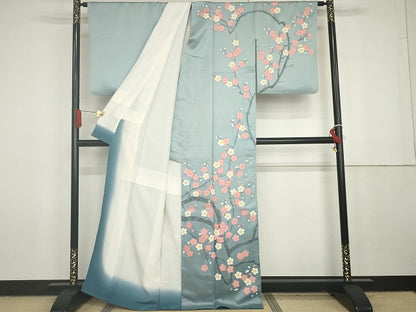 平和屋着物●京都の和装業の老舗一門　千切屋治兵衛　訪問着　手描き　梅　暈し染め　正絹　逸品　AABG7977cs
