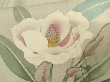 平和屋着物●創作友禅　百仙　木村渉基　訪問着　手描き　白蓮水　保証書付き　正絹　逸品　AABG7976cs