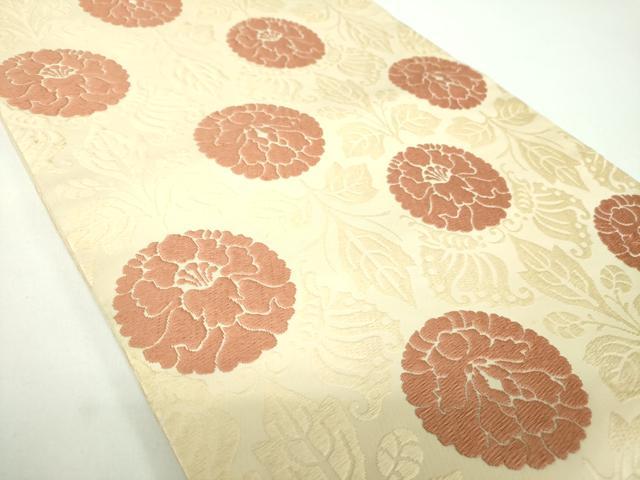 平和屋着物●俵屋　人間国宝　喜多川平朗　有職織物　九寸開き名古屋帯　唐織　草花文　正絹　逸品　DABD1104ps