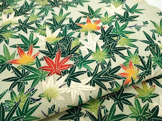 平和屋着物●浦野理一　金彩友禅　九寸名古屋帯　紅葉柄　金彩　鬼しぼ縮緬　たとう紙付き　正絹　逸品　CABE0322hy