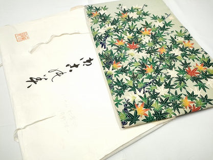 平和屋着物●浦野理一　金彩友禅　九寸名古屋帯　紅葉柄　金彩　鬼しぼ縮緬　たとう紙付き　正絹　逸品　CABE0322hy
