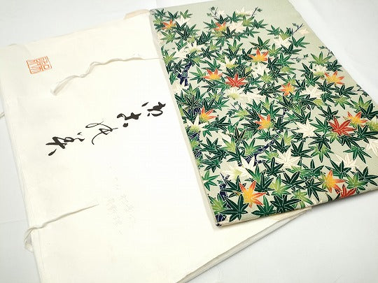 平和屋着物●浦野理一　金彩友禅　九寸名古屋帯　紅葉柄　金彩　鬼しぼ縮緬　たとう紙付き　正絹　逸品　CABE0322hy
