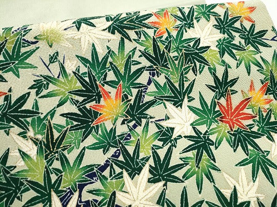 平和屋着物●浦野理一　金彩友禅　九寸名古屋帯　紅葉柄　金彩　鬼しぼ縮緬　たとう紙付き　正絹　逸品　CABE0322hy