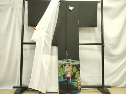 平和屋着物■豪華黒留袖 風景文 暈し染め 金彩 正絹 逸品 未使用 DABD0673op