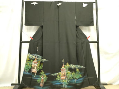 平和屋着物■豪華黒留袖 風景文 暈し染め 金彩 正絹 逸品 未使用 DABD0673op