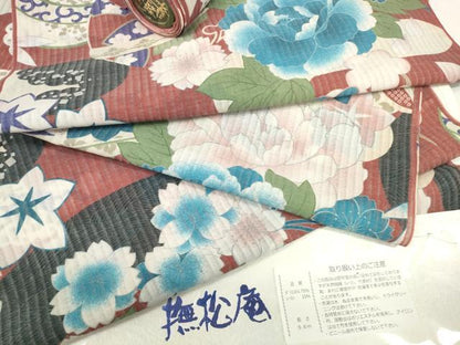 平和屋着物＊極上 撫松庵 夏物 長襦袢 反物 着尺 爽竹 糸車鈴花文 逸品 未使用 DZAA11768kh6