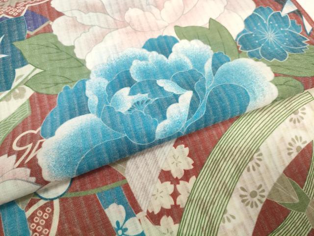 平和屋着物＊極上 撫松庵 夏物 長襦袢 反物 着尺 爽竹 糸車鈴花文 逸品 未使用 DZAA11768kh6
