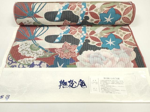 平和屋着物＊極上 撫松庵 夏物 長襦袢 反物 着尺 爽竹 糸車鈴花文 逸品 未使用 DZAA11768kh6