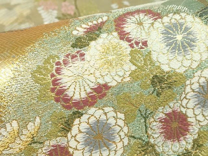 平和屋着物▼六通柄袋帯　名月院菊花文　金銀糸　正絹　逸品　DABC3482az