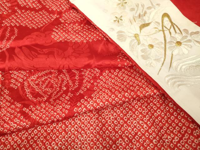 平和屋着物●振袖用長襦袢　袷　絞り　半襟刺繍　舞鶴花文　正絹　逸品　DABC3562az