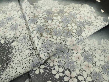平和屋着物●訪問着　夜桜　暈し染め　黒地　金彩　正絹　逸品　DABC3549az