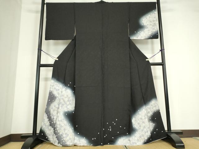 平和屋着物●訪問着　夜桜　暈し染め　黒地　金彩　正絹　逸品　DABC3549az