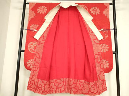 平和屋着物●振袖用長襦袢　袷　絞り　吉祥花丸文　正絹　逸品　DABC3563az