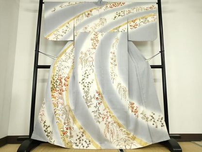 平和屋着物●銀座きしや　訪問着　駒刺繍　吉祥花文　暈し染め　金彩　正絹　逸品　未使用　DABC3533az