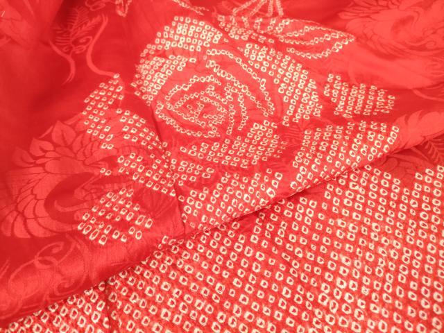 平和屋着物●振袖用長襦袢　袷　絞り　半襟刺繍　舞鶴花文　正絹　逸品　DABC3562az