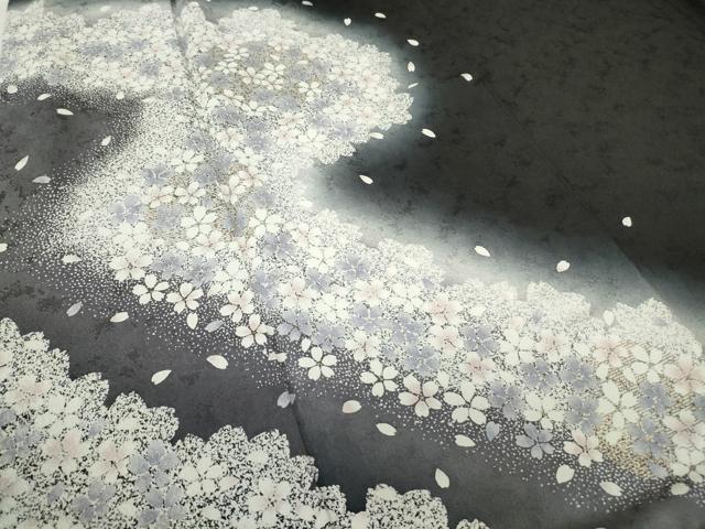 平和屋着物●訪問着　夜桜　暈し染め　黒地　金彩　正絹　逸品　DABC3549az