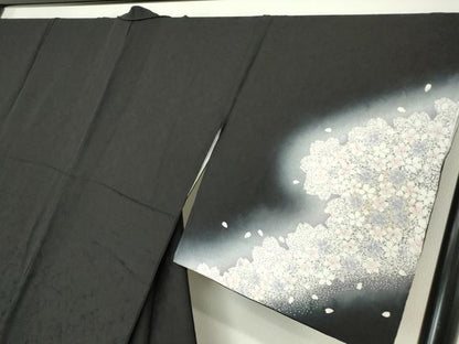 平和屋着物●訪問着　夜桜　暈し染め　黒地　金彩　正絹　逸品　DABC3549az