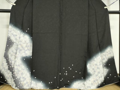 平和屋着物●訪問着　夜桜　暈し染め　黒地　金彩　正絹　逸品　DABC3549az