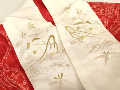 平和屋着物●振袖用長襦袢　袷　絞り　半襟刺繍　舞鶴花文　正絹　逸品　DABC3562az