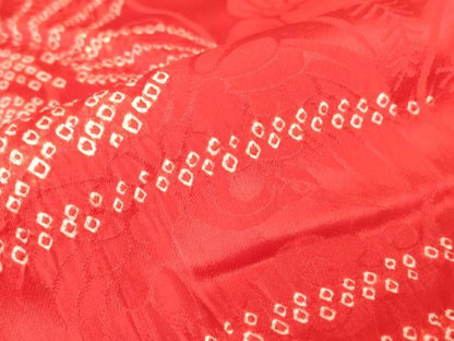 平和屋着物●振袖用長襦袢　袷　絞り　半襟刺繍　舞鶴花文　正絹　逸品　DABC3562az